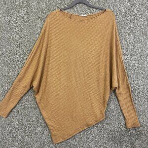 Easel Tops Womens Small Mustard Asymmetrical Batwing Tunic Knit Comfy Casual